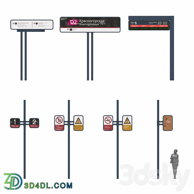 Set of info poles WDC 3D Models