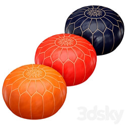 Oriental Moroccan round leather pouffe 3D Models 