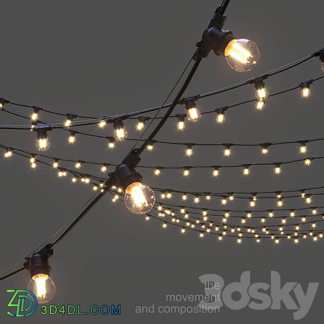 Editable Garland on a rope 3D Models