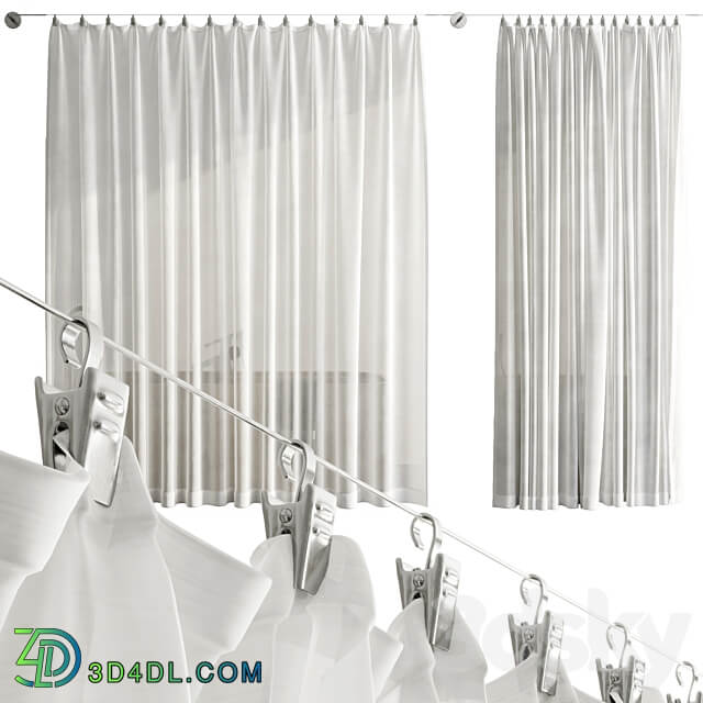 Bathroom Curtains pinned by clamp 3D Models