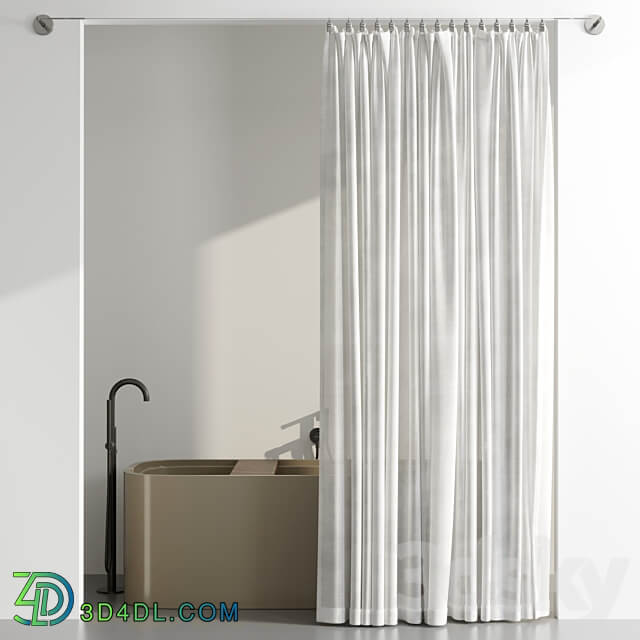 Bathroom Curtains pinned by clamp 3D Models