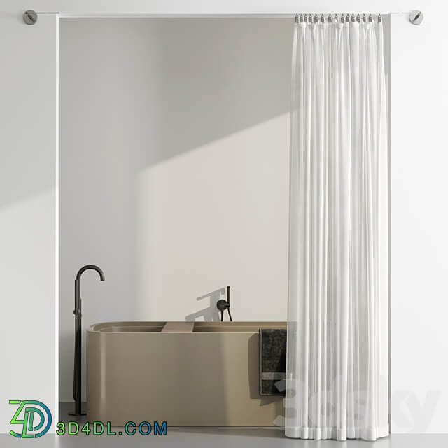 Bathroom Curtains pinned by clamp 3D Models