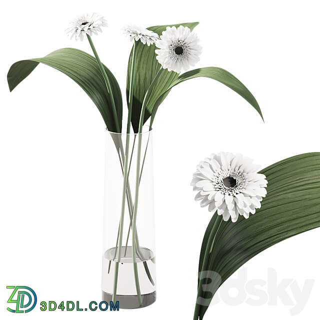 021 Flowers and leaves in vase indoor decor plant 3D Models
