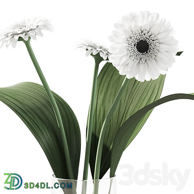 021 Flowers and leaves in vase indoor decor plant 3D Models
