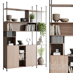 Metal Shelves Decorative With Plants and Book Wooden Rack 01 3D Models 