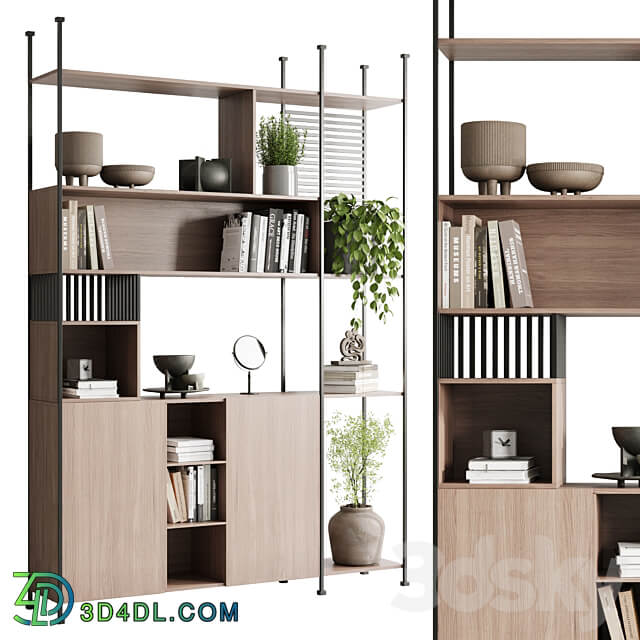 Metal Shelves Decorative With Plants and Book Wooden Rack 01 3D Models