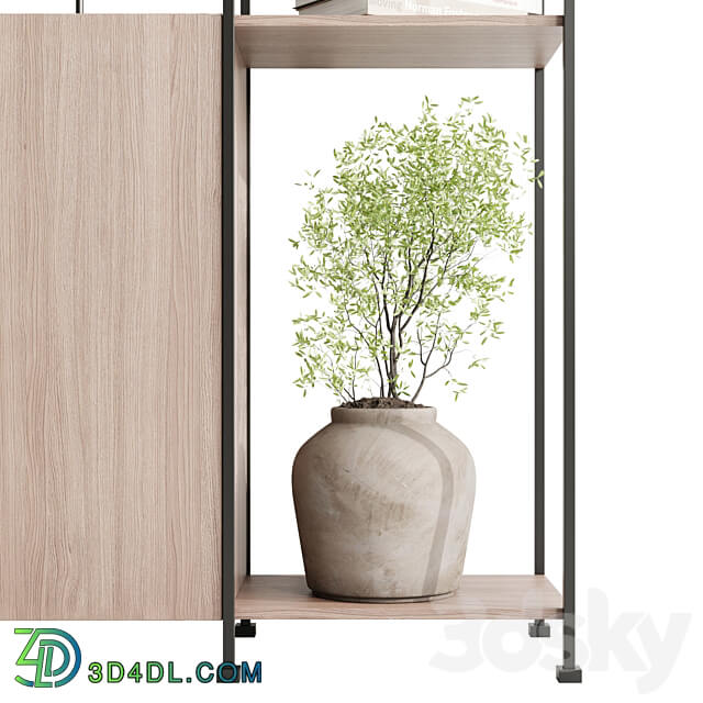 Metal Shelves Decorative With Plants and Book Wooden Rack 01 3D Models