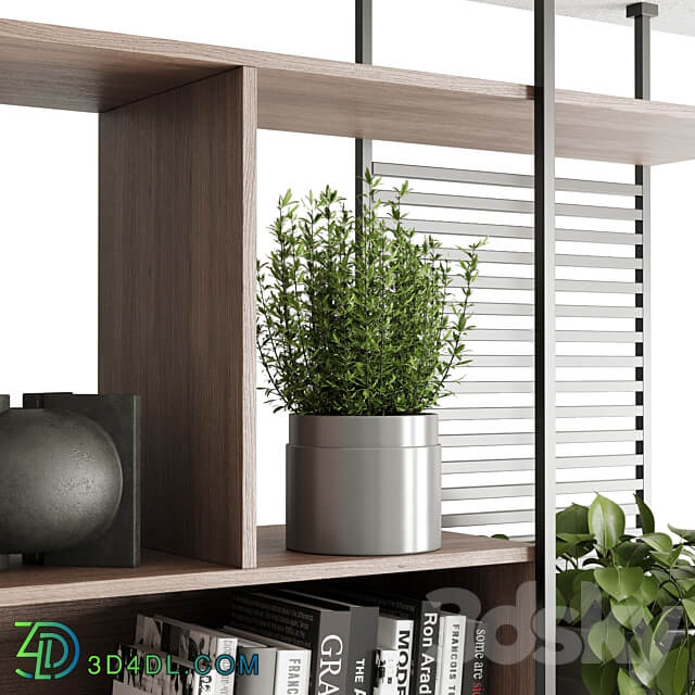 Metal Shelves Decorative With Plants and Book Wooden Rack 01 3D Models