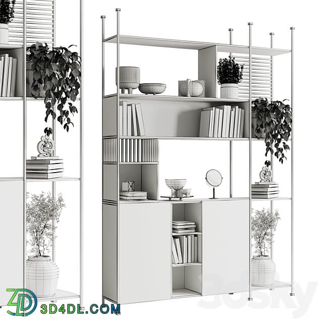 Metal Shelves Decorative With Plants and Book Wooden Rack 01 3D Models