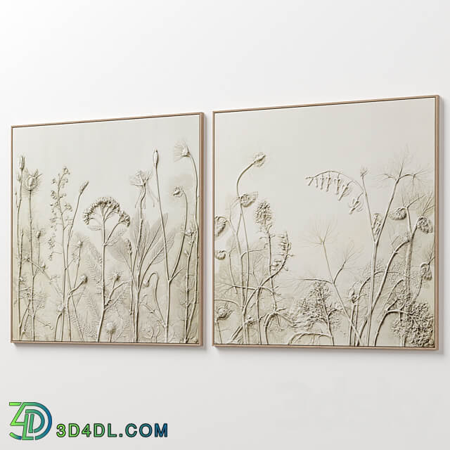 Textural Plaster Wildflowers Boho Wall Art C 507 3D Models