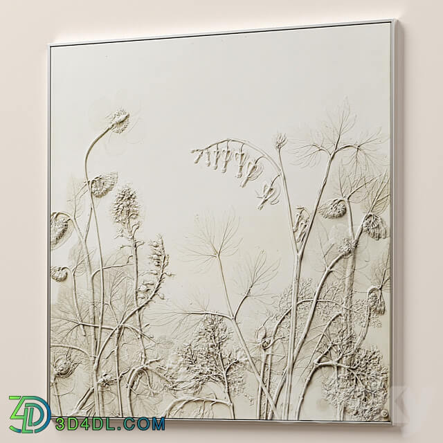 Textural Plaster Wildflowers Boho Wall Art C 507 3D Models