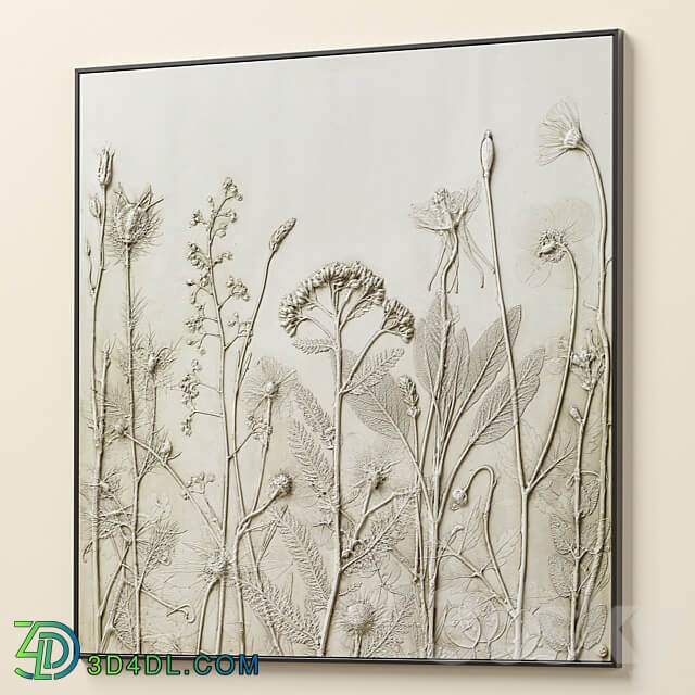 Textural Plaster Wildflowers Boho Wall Art C 507 3D Models