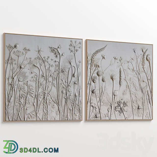 Textural Plaster Wildflowers Boho Wall Art C 508 3D Models