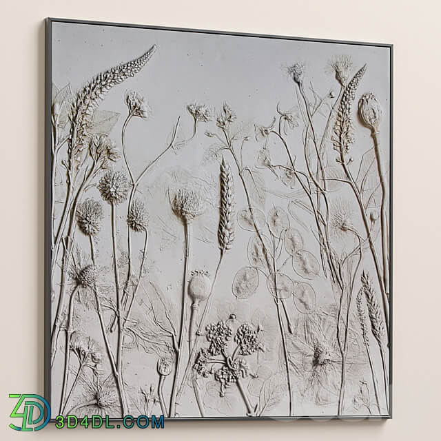 Textural Plaster Wildflowers Boho Wall Art C 508 3D Models