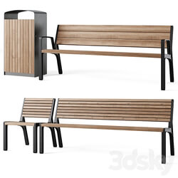 Miela park benches with litter bin Prax by mmcite 3D Models 