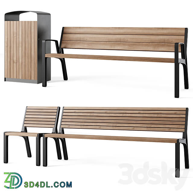 Miela park benches with litter bin Prax by mmcite 3D Models