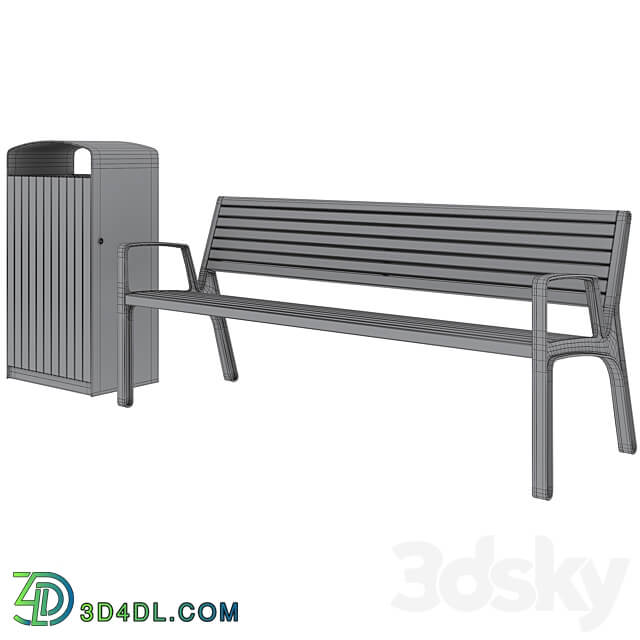Miela park benches with litter bin Prax by mmcite 3D Models