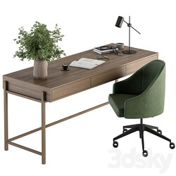 Home Office Green and Wood Set Office Furniture 329 3D Models 