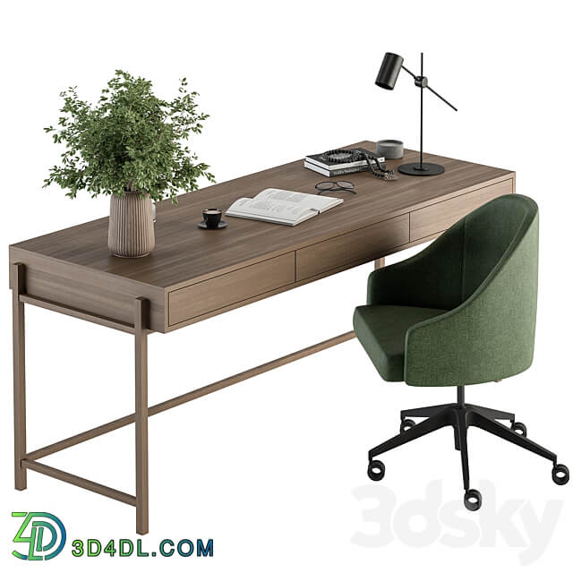 Home Office Green and Wood Set Office Furniture 329 3D Models