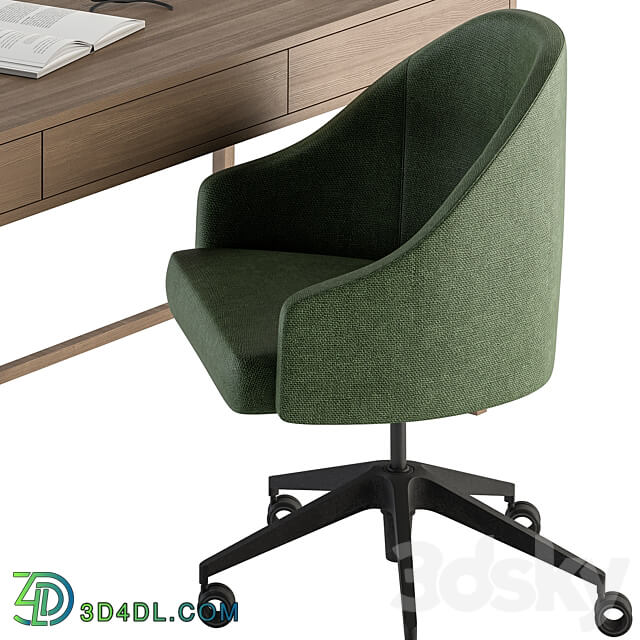 Home Office Green and Wood Set Office Furniture 329 3D Models