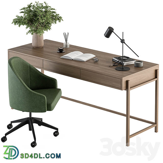 Home Office Green and Wood Set Office Furniture 329 3D Models