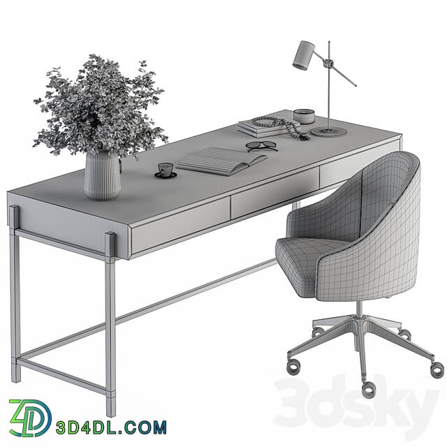 Home Office Green and Wood Set Office Furniture 329 3D Models