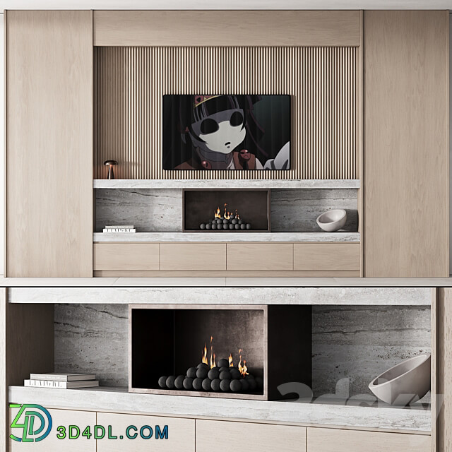 150 tv wall kit 02 modern japandi oak wood 02 3D Models