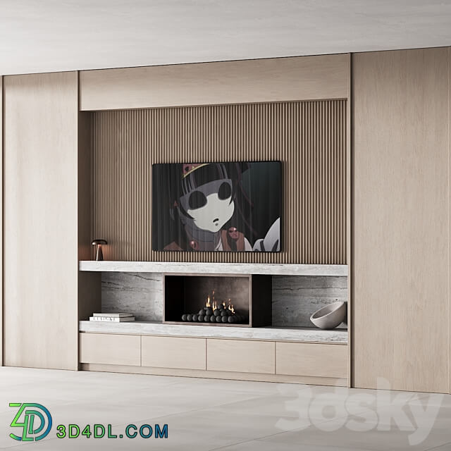 150 tv wall kit 02 modern japandi oak wood 02 3D Models