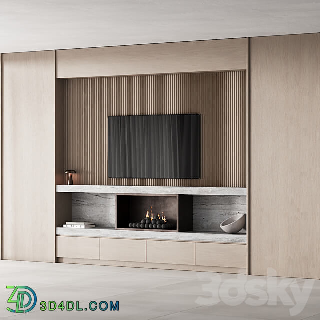 150 tv wall kit 02 modern japandi oak wood 02 3D Models