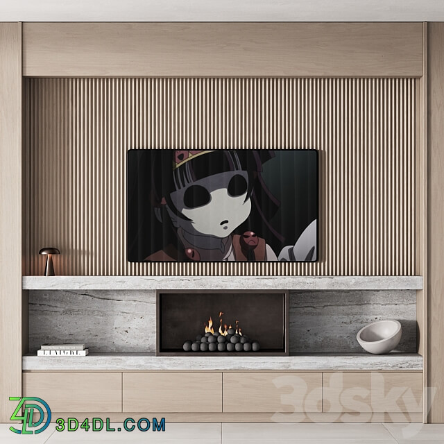 150 tv wall kit 02 modern japandi oak wood 02 3D Models