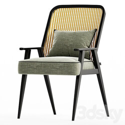 Upholstered Cane Back Armchair 3D Models 