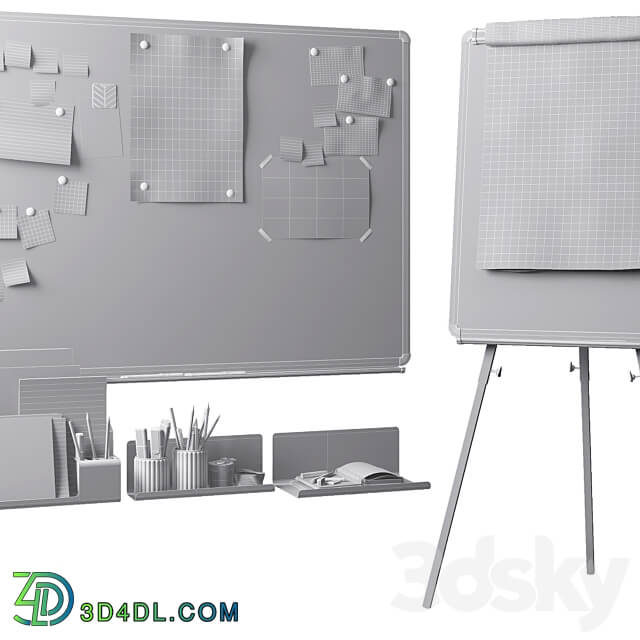 Magnetic whiteboard Flipchart set for creating drawings with a marker Office furniture 3D Models