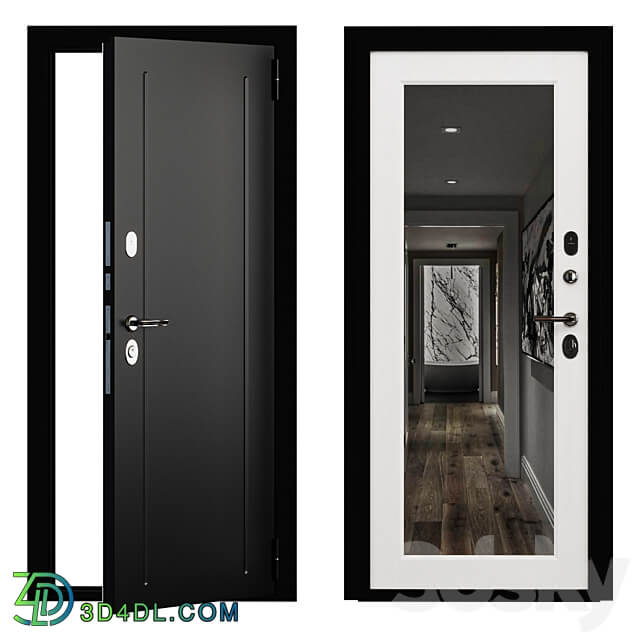 Entrance door Flush metal with a mirror 3D Models