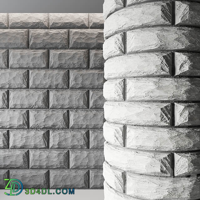 Wall of white wild stone material Stone 3D Models