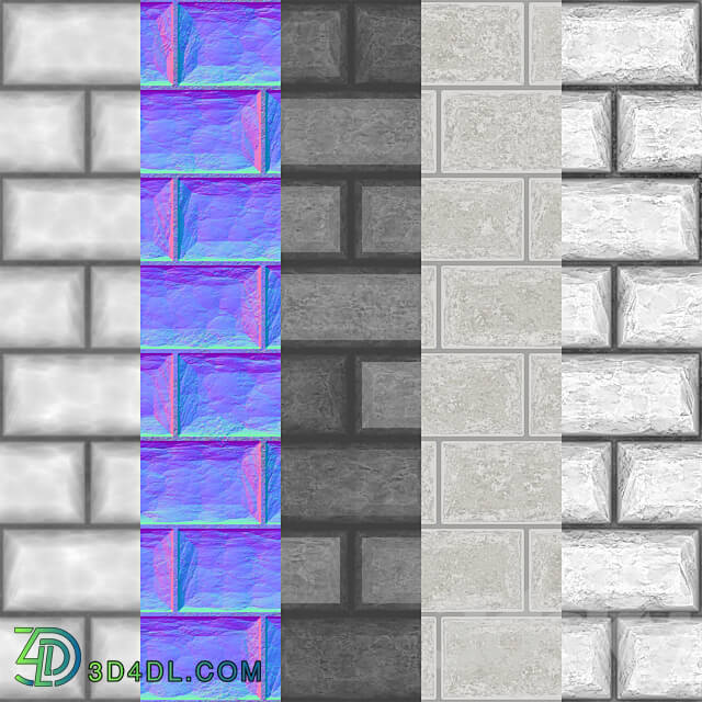 Wall of white wild stone material Stone 3D Models