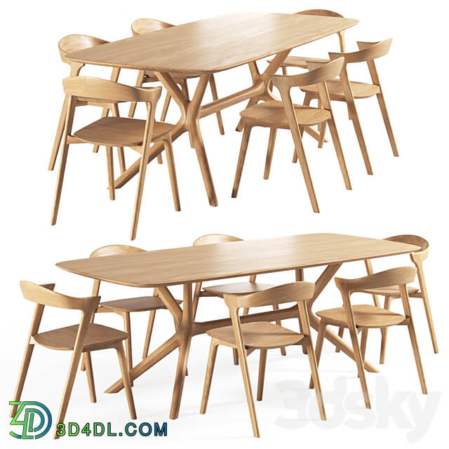 Oak bok chair oak x table Table Chair 3D Models