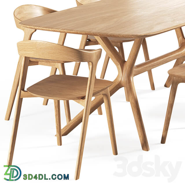 Oak bok chair oak x table Table Chair 3D Models