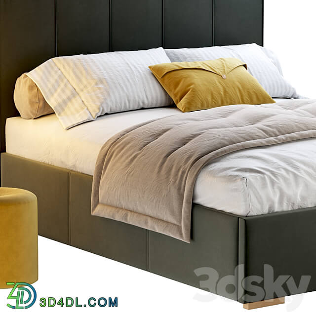 Bed Sharon 160 Velvet Milk olive yellow gray with pouffe Kofi Divanru Bed 3D Models