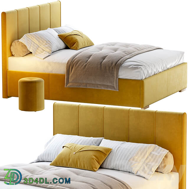 Bed Sharon 160 Velvet Milk olive yellow gray with pouffe Kofi Divanru Bed 3D Models