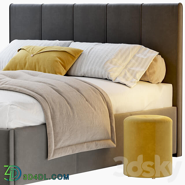 Bed Sharon 160 Velvet Milk olive yellow gray with pouffe Kofi Divanru Bed 3D Models