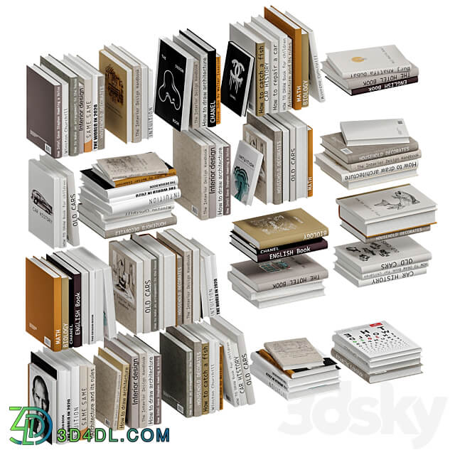 Set of books in beige color 3D Models