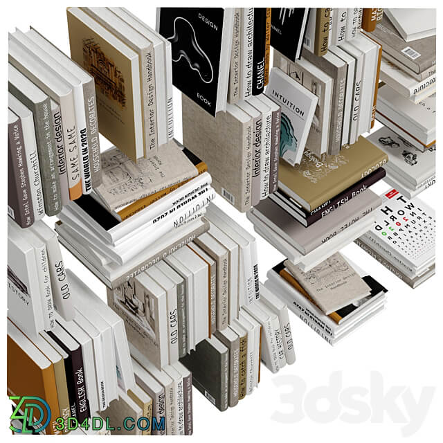 Set of books in beige color 3D Models