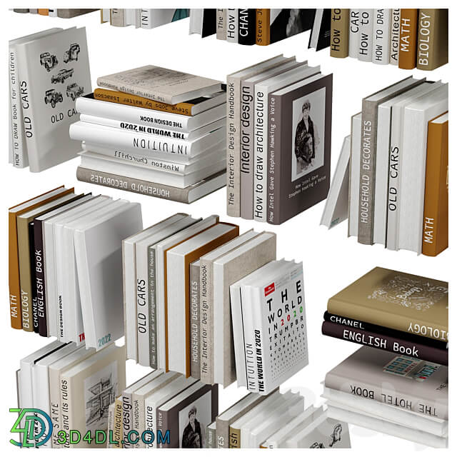 Set of books in beige color 3D Models