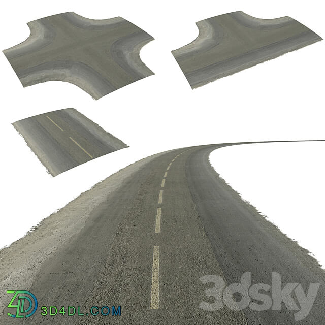 Seamless two lane road with crossroads Urban environment 3D Models