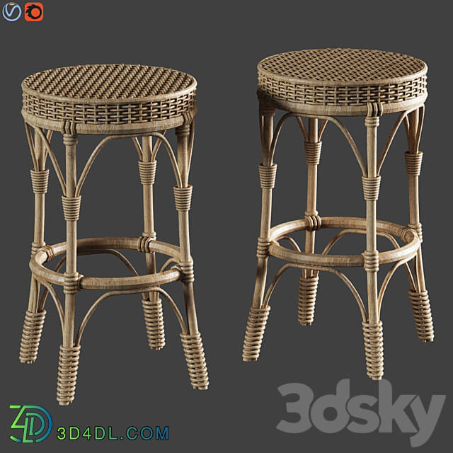 Parisian Woven Backless Bar Counter Stools 3D Models