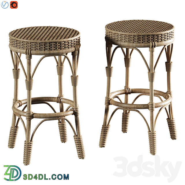 Parisian Woven Backless Bar Counter Stools 3D Models