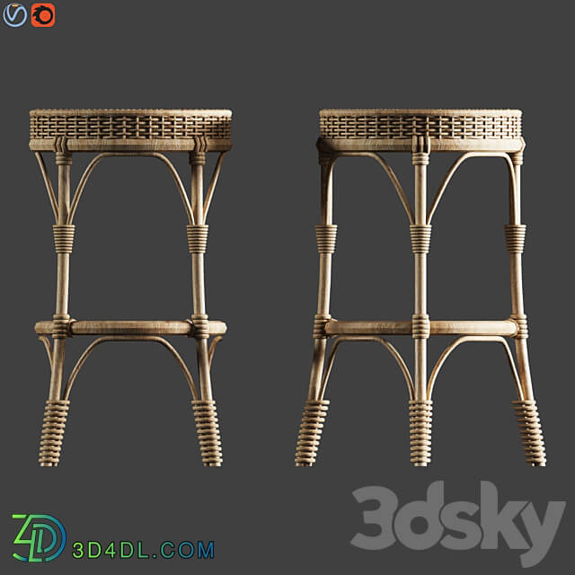 Parisian Woven Backless Bar Counter Stools 3D Models