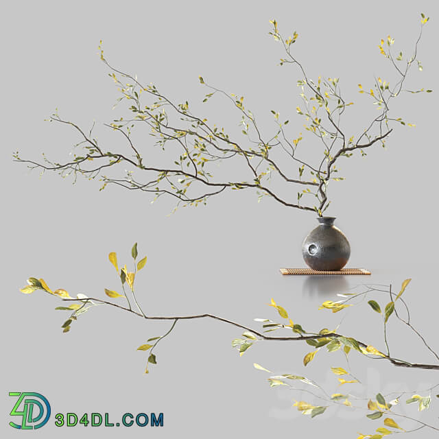 Plum branch in flower arrangement vase 3D Models