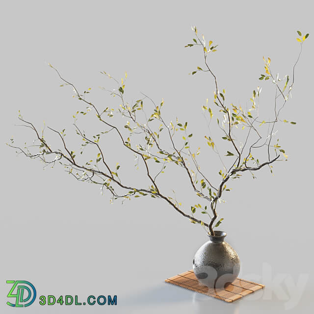 Plum branch in flower arrangement vase 3D Models