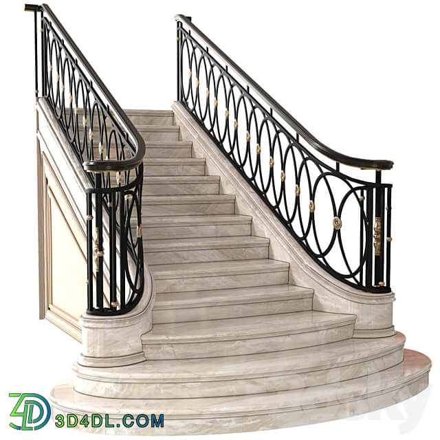 Classic marble staircase in Art Deco style.Modern interior stair 3D Models